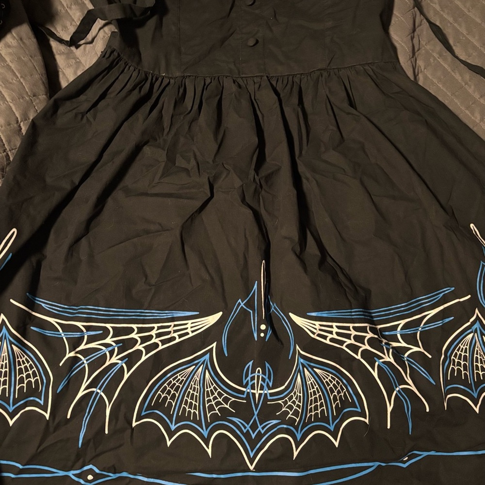 Sourpuss Black and Blue Bat Retro Halter Dress